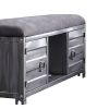 Industrial Cushioned Metal Bench with 2 Cabinets and Open Shelf, Gray