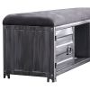 Industrial Cushioned Metal Bench with 2 Cabinets and Open Shelf, Gray