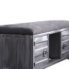 Industrial Cushioned Metal Bench with 2 Cabinets and Open Shelf, Gray
