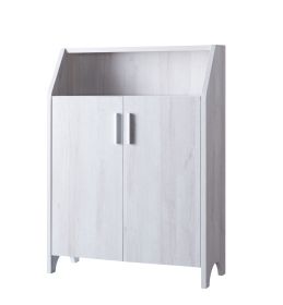 2 Door Wooden Shoe Cabinet with Top Shelf Storage, White