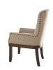 Wooden Arm Chair with Wing Back and Nailhead Trims, Beige and Brown