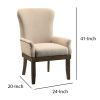 Wooden Arm Chair with Wing Back and Nailhead Trims, Beige and Brown