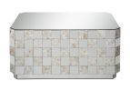 Wooden Coffee Table with Checkered Pattern Mirror Insets, Silver