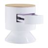1 Drawer Pyramidal Base Circular Wooden Night Table, White and Brown