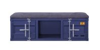 Industrial Metal and Fabric Bench with Open Storage, Blue and Gray