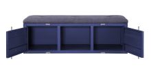 Industrial Metal and Fabric Bench with Open Storage, Blue and Gray