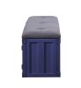 Industrial Metal and Fabric Bench with Open Storage, Blue and Gray