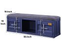 Industrial Metal and Fabric Bench with Open Storage, Blue and Gray