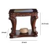 Traditional End Table with Cabriole Legs and Wooden Carving, Brown