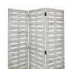 Textured 3 Panel Foldable Wooden Screen with Slats, Gray