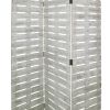 Textured 3 Panel Foldable Wooden Screen with Slats, Gray