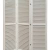 3 Panel Foldable Wooden Shutter Screen with Straight Legs, White