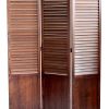 Traditional Foldable Wooden Shutter Screen with 3 Panels, Brown