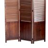 Traditional Foldable Wooden Shutter Screen with 3 Panels, Brown