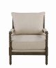 Cushioned Back Fabric Upholstered Spindle Accent Chair, Beige and Brown