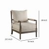 Cushioned Back Fabric Upholstered Spindle Accent Chair, Beige and Brown