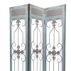 72 Inch 3 Panel Metal Room Divider, Motif Panels, Gray