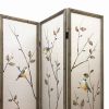Art Styled 3 Panel Wooden Screen with Hand painted Fabric Design, Beige