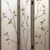 Art Styled 3 Panel Wooden Screen with Hand painted Fabric Design, Beige