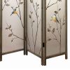 Art Styled 3 Panel Wooden Screen with Hand painted Fabric Design, Beige