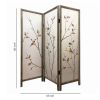 Art Styled 3 Panel Wooden Screen with Hand painted Fabric Design, Beige