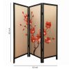 3 Panel Wooden Screen with Hand painted Fabric Design, Red and Brown