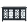 Trellis Front Wood and Glass TV stand with Cabinet Storage, Black
