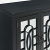 Trellis Front Wood and Glass TV stand with Cabinet Storage, Black