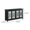 Trellis Front Wood and Glass TV stand with Cabinet Storage, Black