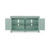 Trellis Front Wood and Glass TV stand with Cabinet Storage, Mint Green
