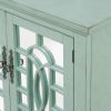 Trellis Front Wood and Glass TV stand with Cabinet Storage, Mint Green
