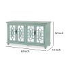 Trellis Front Wood and Glass TV stand with Cabinet Storage, Mint Green