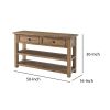Coastal Style Rectangular Wooden Console Table with 2 Drawers, Brown