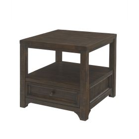 Rectangular Wooden End Table with 1 Drawer and 1 Open Shelf, Brown