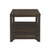 Rectangular Wooden End Table with 1 Drawer and 1 Open Shelf, Brown