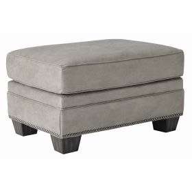 Leatherette Wooden Ottoman with Nailhead Trim Details, Gray