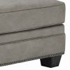 Leatherette Wooden Ottoman with Nailhead Trim Details, Gray