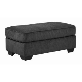 Rectangular Textured Fabric Upholstered Ottoman, Charcoal Gray