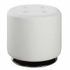 18 Inch Round Swivel Ottoman, Vegan Faux Leather, Tufted Seat, White, Chrome