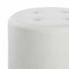 18 Inch Round Swivel Ottoman, Vegan Faux Leather, Tufted Seat, White, Chrome