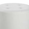 18 Inch Round Swivel Ottoman, Vegan Faux Leather, Tufted Seat, White, Chrome