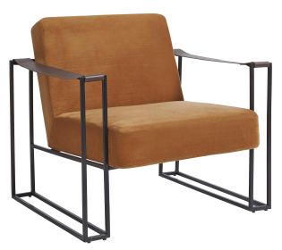 Metal Frame Accent Chair with Padded Seat and Back, Orange and Bronze