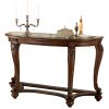 Halfmoon Shape Wooden Sofa Table with Glass Inserted Top, Brown