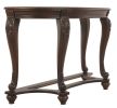 Halfmoon Shape Wooden Sofa Table with Glass Inserted Top, Brown