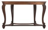 Halfmoon Shape Wooden Sofa Table with Glass Inserted Top, Brown