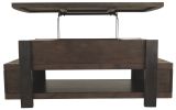 Wood and Metal Lift Top Coffee Table with Open Shelf, Brown