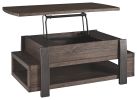 Wood and Metal Lift Top Coffee Table with Open Shelf, Brown
