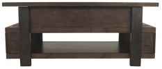 Wood and Metal Lift Top Coffee Table with Open Shelf, Brown