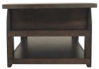 Wood and Metal Lift Top Coffee Table with Open Shelf, Brown