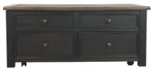 Wooden Lift Top Coffee Table with Drawers and Caster, Black and Brown